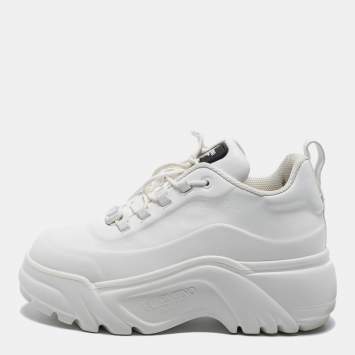 Pre Owned Valentino White Leather Lace Up Sneakers Size 38