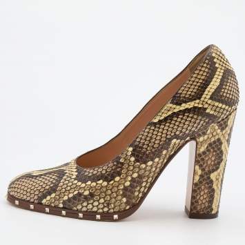Pre Owned Valentino Multicolor Python Leather Studded Round Toe Pumps Size 37.5