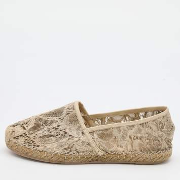Pre Owned Valentino Cream Lace and Leather Espadrille Flats Size 36