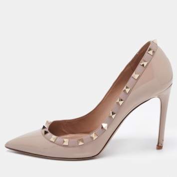 Pre Owned Valentino Biege Patent Leather Rockstud Pumps Size 38.5