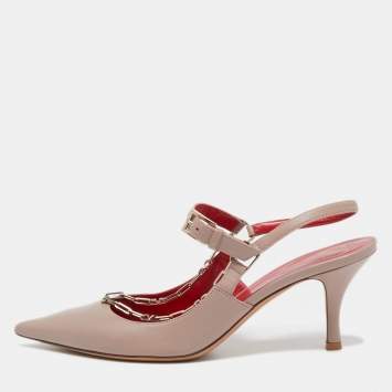 Pre Owned Valentino Dusty Pink Leather Chain Link Slingback Pumps Size 40