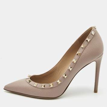 Pre Owned Valentino Poudre Pink Grain Leather Rockstud Pumps Size 39
