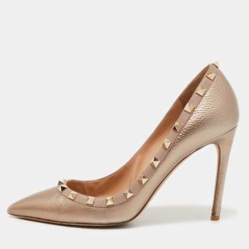 Pre Owned Valentino Metallic Bronze Leather Rockstud Pumps Size 39