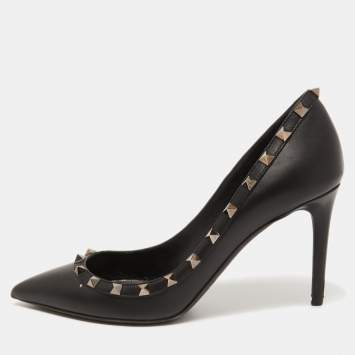 Pre Owned Valentino Black Leather Rockstud Pumps Size 39.5