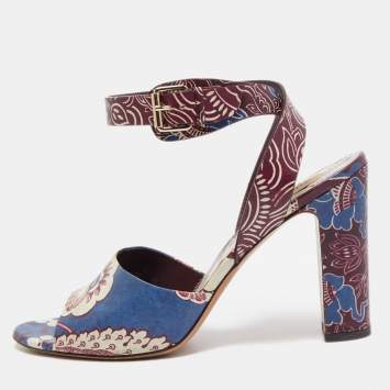 Pre Owned Valentino Multicolor Floral Print Leather Ankle Strap Sandals Size 41