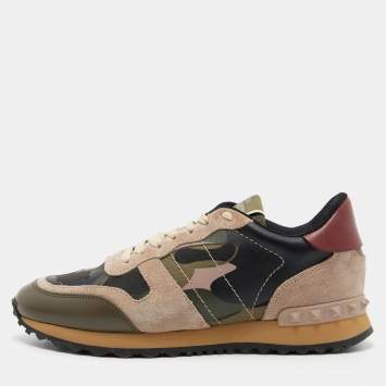 Pre Owned Valentino Multicolor Leather and Suede Rockrunner Sneakers Size 36