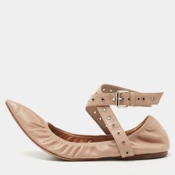 Pre Owned Valentino Beige Leather Love Latch Ballet Flats Size 41