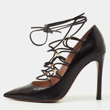 Pre Owned Valentino Black Leather Studded Accents Pumps Size 36.5