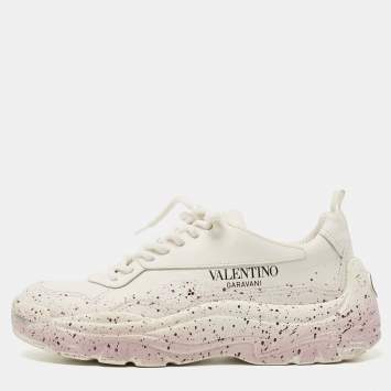 Pre Owned Valentino White/Purple Leather Gumboy Paint Splatter Sneakers Size 38.5