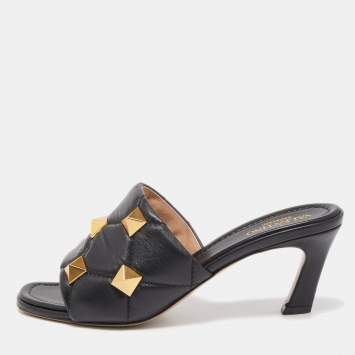 Pre Owned Valentino Black Leather Roman Stud Sandals Size 37