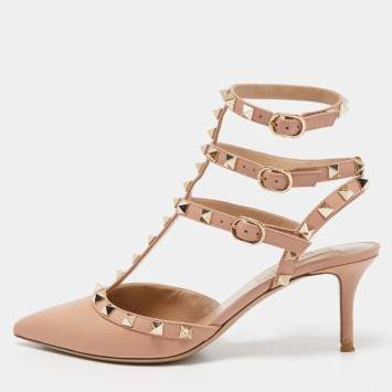 Pre Owned Valentino Pink Leather Rockstud Pumps Size 37