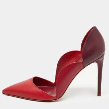 Pre Owned Valentino Red/Burgundy Leather D-Orsay Pumps Size 39