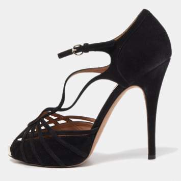 Pre Owned Valentino Black Suede Strappy Sandals Size 39 