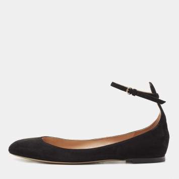Pre Owned Valentino Black Suede Ankle Strap Ballet Flats Size 38