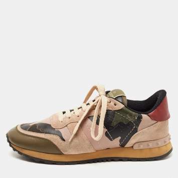 Pre Owned Valentino Multicolor Camo Print Canvas and Suede Rockrunner Sneakers Size 40
