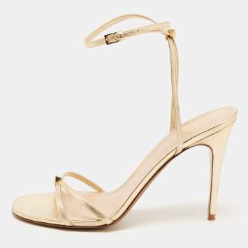 Pre Owned Valentino Gold Leather Ankle Strap Sandals Size 38
