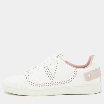 مملوكة مسبقًا Valentino White/Pink Leather Backnet Sneakers Size 38.5