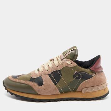 Pre Owned Valentino Multicolor Camouflage Suede,Canvas and Leather Rockrunner Low Top Sneakers Size 38