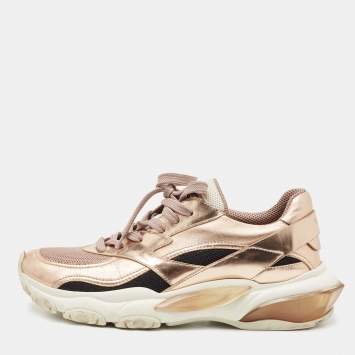 Pre Owned Valentino Rose Gold Leather Bounce Sneakers Size 38.5