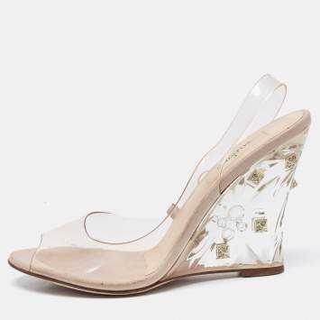 Pre Owned Valentino Transperent PVC  Peep Toe Wedge Sandals Size 38
