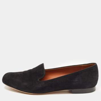 Pre Owned Valentino Black Suede Smoking Slippers Size 38