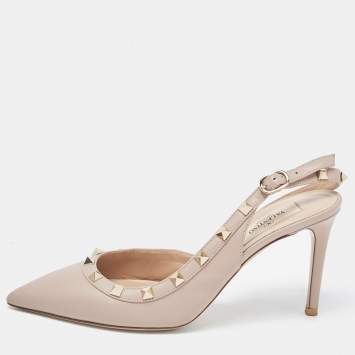 Pre Owned Valentino Dusty Pink Leather Rockstud Slingback Pumps Size 37