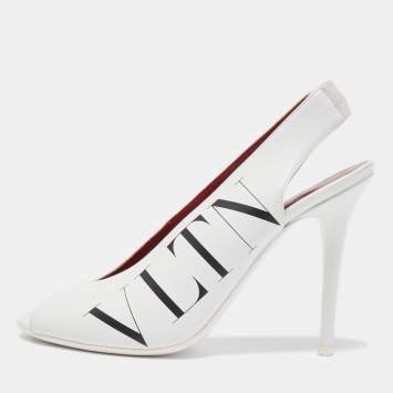 Pre Owned Valentino White Leather Slingback Open Toe Sandals Size 38.5