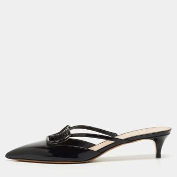 Pre Owned Valentino Black Patent Vlogo Mules Size 37