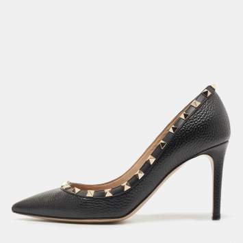 Pre Owned Valentino Black Leather Rockstud Pumps Size 38