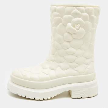 Pre Owned Valentino White Rubber 03 Rose Edition Atelier Mid Calf Boots Size 39