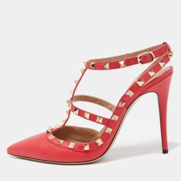 Pre Owned Valentino Pink Leather Rockstud Caged Pumps Size 41