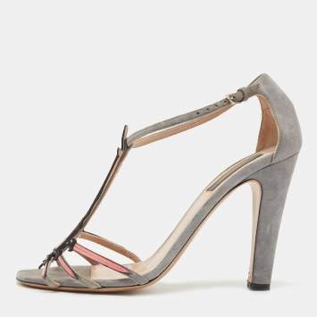 Pre Owned Valentino Tricolor Suede and Patent Leather Broken Heart Ankle Strap Sandals Size 39