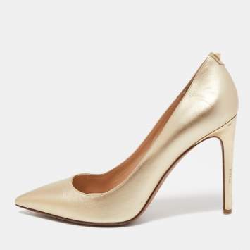 Pre Owned Valentino Gold Leather Pointed Toe Pumps Size 37