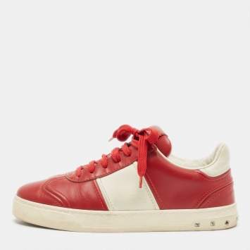 Pre Owned Valentino Red Leather Fly Crew Low Top Sneakers Size 38.5