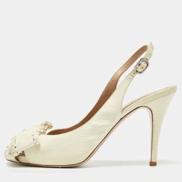 Pre Owned Valentino Beige Leather Bow Platform Slingback Sandals Size 40