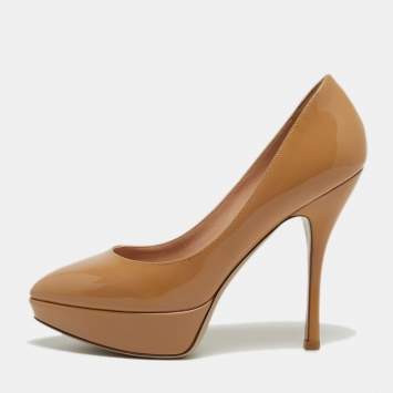 Pre Owned Valentino Beige Patent Leather Platform Pumps Size 36
