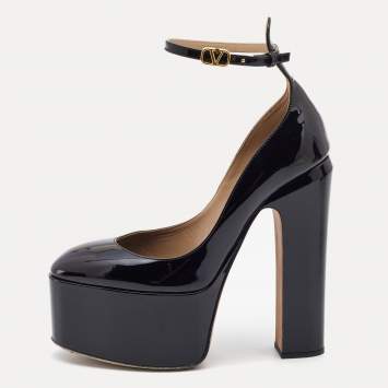 Pre Owned Valentino Black Patent Leather Tan-Go Platform Pumps Size 37