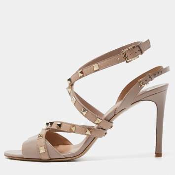 Pre Owned Valentino Dusty Pink Leather Rockstud Ankle Strap Sandals Size 39.5