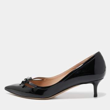 Pre Owned Valentino Black Patent Leather Bow Pumps Size 36.5