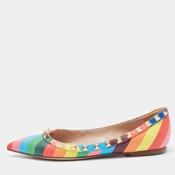 Pre Owned Valentino Multicolor Leather Rockstud Ballet Flats Size 35