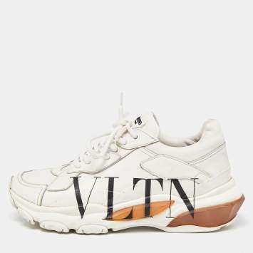 Pre Owned Valentino White Leather VLTN Bounce Sneakers Size 37.5