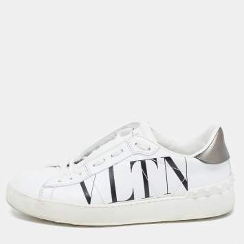 مملوكة مسبقًا Valentino White Leather VLTN Open Sneakers Size 37