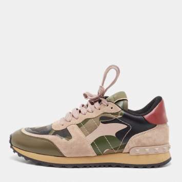 Pre Owned Valentino Multicolor Leather and Suede Rockrunner Sneakers Size 38