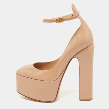 Pre Owned Valentino Pink Patent Leather Tan-Go Platform Ankle Strap Pumps Size 38