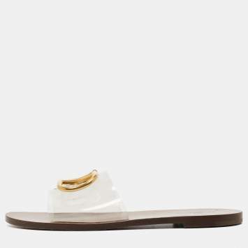 Pre Owned Valentino Transparent PVC VLogo Flat Slides Size 39