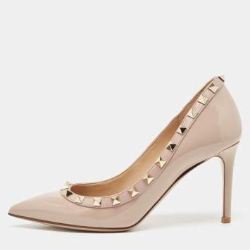 Pre Owned Valentino Dusty Pink Patent Leather Rockstud Pumps Size 35.5