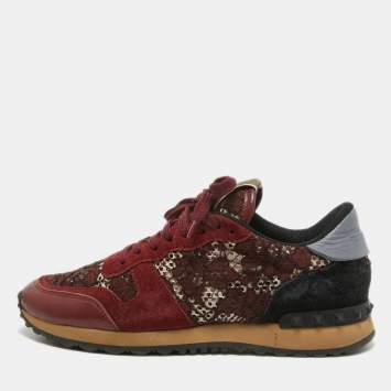 Pre Owned Valentino Multicolor Suede and Lace  Rockrunner Low Top Sneakers Size 39