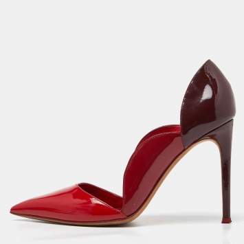 Pre Owned Valentino Tricolor Patent Leather Scalloped Pointed Toe Pumps Size 38