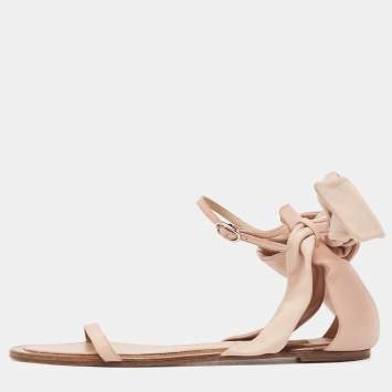 Pre Owned Valentino Pink Leather Leather  Ankle Strap Flat Sandals Size 38