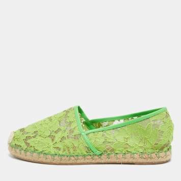 Pre Owned Valentino Green Mesh and Lace Espadrille Flats Size 40